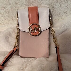 Michael Kors Pink and White Crossbody Phone Bag